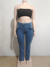 Casual High Waist Side Button Down Split Straight Jeans