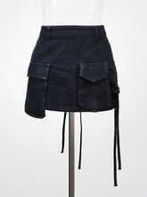 Low-rise Lace-up Cargo Denim Miniskirt