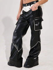 Casual High Waist Straight PU Leather Pants