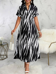 Elegant Print Short Sleeve Casual Midi Dress