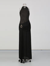 Round Neck Ruched Embellished Sleeveless Maxi Dress