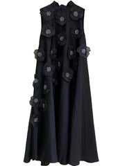 Elegant Floral Embellished Sleeveless A-Line Maxi Dress