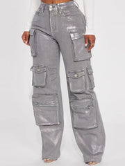 Fashion Shine Bright Metallic Cargo Pants