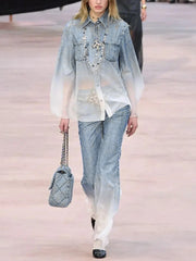 Fashion Gradient Denim Color Shirt and Pants Set