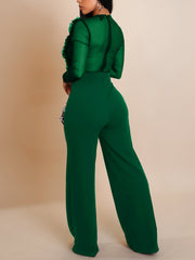 Sexy Mesh See Through Patchwork Ruffle Jumpsuit