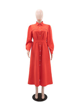 Elegant Button Up Long Sleeve Lapel Midi Dress