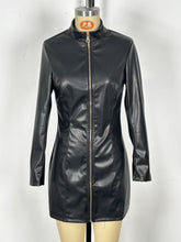 Fashion PU Leather Front Zipper Bodycon Dress