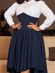Elegant Beading Contrast Color Cinched Waist Midi Dress
