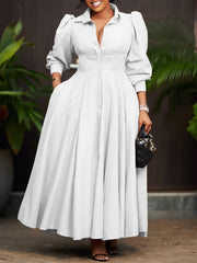 Elegant Long Sleeve Swing Slim Shirt Dress