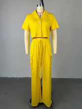 Solid Shirt Drawstring Waist Straight Pants Set