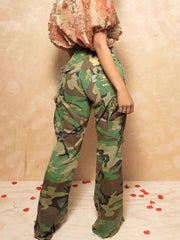 Casual Camouflage Print Ripped Straight Pants