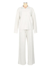 Fashion Rib Shirt Straight Pants Two Pieces Set