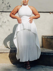 Fashion Sleeveless Layered Halter Gown Set