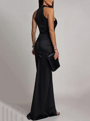 Sexy Sleeveless Ruched Sequin Split Bodycon Dress