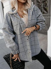 Fashion Hooded Plaid Button Loose Jacket