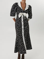 Fashion Bow Detail Print Maxi Dress