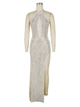 Sexy Rhinestone Embellished Mesh Sheer Slit Maxi Dress