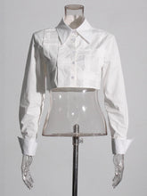 Lapel Long Sleeve Single Breasted Cropped Shirt