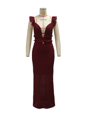 Sexy Lace Backless Ruffles Sleeveless Maxi Dress