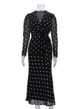 Fashion V Neck Mesh Polka Dot Top Maxi Skirt Set