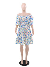 Fashion Print Off Shoulder V-neck Ruched Dress