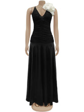 Sexy Flower Decor V Neck Sleeveless Slim Maxi Dress