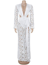 Sexy Lace Patchwork Deep V Cutout High Slit Maxi Dress
