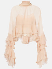 Fashion Sheer Mesh Spliced Ruffles Loose Blouse
