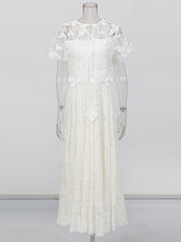 Elegant Bowknot Neck Short Sleeve Embroider Maxi Dress