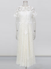 Elegant Bowknot Neck Short Sleeve Embroider Maxi Dress