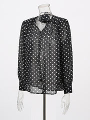 Fashion Polka Dot Print Sheer Mesh Shirt