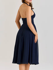 Sexy Halter Cinched Waist A-Line Midi Dress