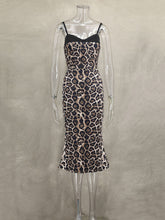 Corset Lace Contrast Leopard Print Fishtail Dress