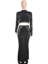 Sequin Crop Top And Maxi Skirt Nightclub Set