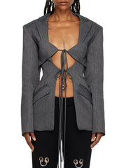 Fashion Hollow out Lace up Blazer