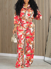 Casual Print Loose Top And Wide Leg Pants Sets