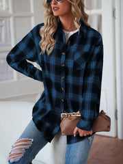 Casual Loose Plaid Button Down Shirt Blouse