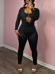 Sexy Metal Decor Tops Deep V Club Party Jumpsuits