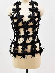 Fashion Floral Cutout Backless Halter Top