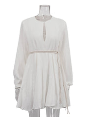 Fashion Round Neck Lace-Up Loose Mini Dress