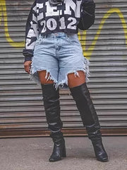 Casual High Waiste Ripped Denim Short Jeans