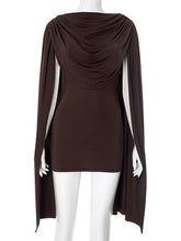 Elegant Round Neck Pleated Cape Mini Dress