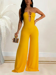 Sexy Patchwork Hollow Out Wide Leg Jumpsuits