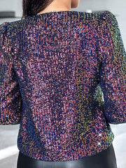 Elegant Leopard Print Sequin Cardigan Jacket