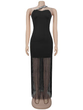 Rhinestone Embellishment Off Shoulder Fringe Maxi Dress