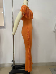 Sexy Off Shoulder Fringe Slim Fit Jumpsuit