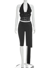 Sexy Lace Halterneck Top Capri Pant Set