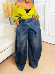 Vintage Asymmetric Button Loose Jeans