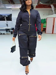 Zipper Jumpsuit Casual Cargo Pants