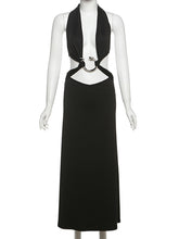 Sexy Halter Backless Metal Ring Decor Club Dress
